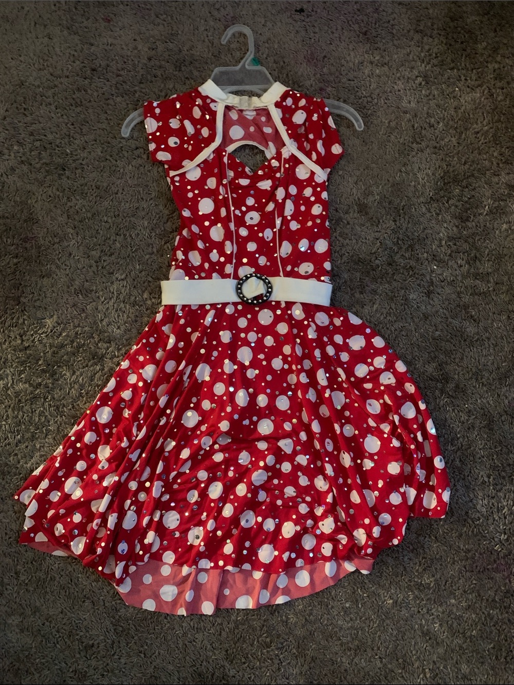 Girls Red Polka Dot Dance Costume Dress with White Belt